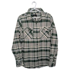 Vintage Men's L Tasca Green Grey Plaid Button Down Shirt Top